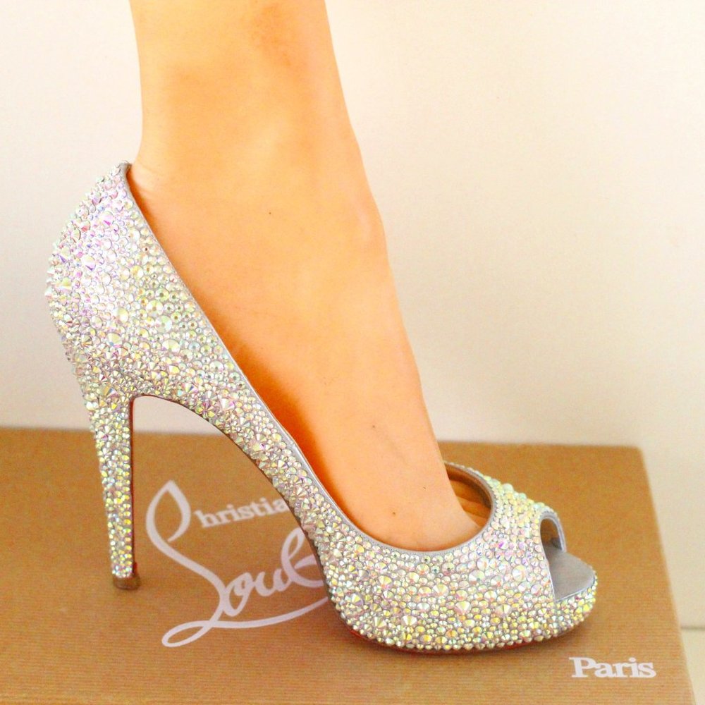 Christian Louboutin White Very Prive Swarovski Strass Ab Crystal